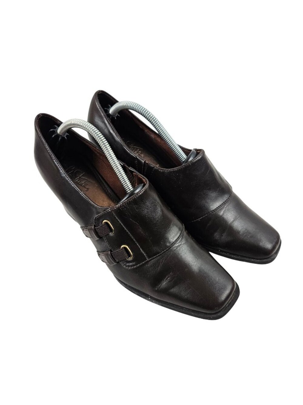Life Stride Pumps Womens Size 9 Brown Faux Leather Block Heel Slip On Shoes